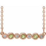 Collier en or 14 carats serti clos de péridot rose naturel et de diamants naturels (0,08 carat au total), 40-45 cm (16-18 pouces).