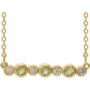 Collier en or 14 carats serti clos de péridot naturel jaune et de diamants naturels (0,08 carat au total), 40-45 cm