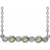 Collier en or 14 carats serti clos de péridot blanc naturel et de diamants naturels (0,08 carat au total), 40-45 cm