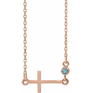 Collier croix latérale en or rose 14 carats et aigue-marine naturelle, 40-45 cm