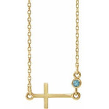 Collier croix latérale en aigue-marine naturelle jaune 14 carats, 40-45 cm