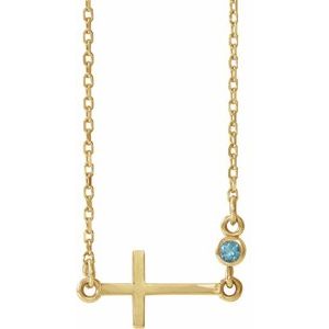 Collier croix latérale en aigue-marine naturelle jaune 14 carats, 40-45 cm