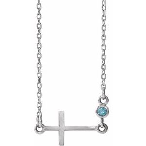 Collier croix en argent sterling et aigue-marine naturelle, 40-45 cm