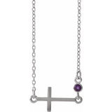 Collier croix latérale en or 14 carats et améthyste naturelle, 40-45 cm