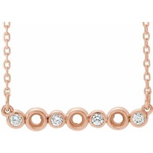 Collier en or rose 14 carats serti de diamants naturels semi-clos (0,08 carat au total), 40 à 45 cm (16 à 18 pouces).