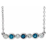 Collier en or 14 carats serti clos d'alexandrite blanche de laboratoire et de diamants naturels (0,08 carat au total), longueur 40-45 cm (16-18 pouces).