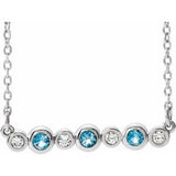 Collier en platine serti clos d'aigue-marine naturelle et de diamants naturels (0,08 carat au total), 40-45 cm