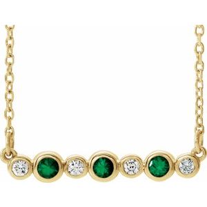 Collier 16-18 pouces en or 14 carats serti clos d'une émeraude de laboratoire jaune et de diamants naturels (0,08 carat au total),