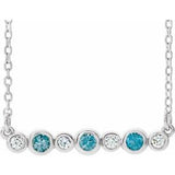 Collier en argent sterling serti clos de zircon bleu naturel et de diamants naturels (0,08 carat au total), 40-45 cm