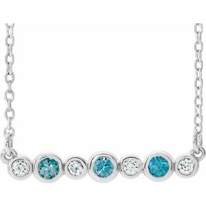 Collier en argent sterling serti clos de zircon bleu naturel et de diamants naturels (0,08 carat au total), 40-45 cm