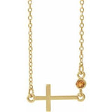Collier croix latérale en citrine naturelle jaune 14 carats, 40-45 cm
