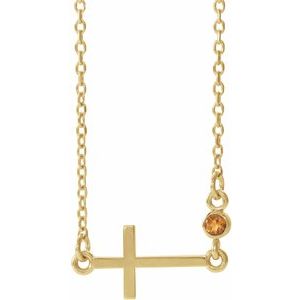 Collier croix latérale en citrine naturelle jaune 14 carats, 40-45 cm