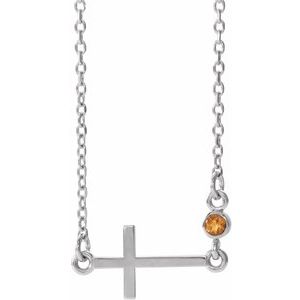 Collier croix latérale en citrine naturelle blanche 14 carats, 40-45 cm