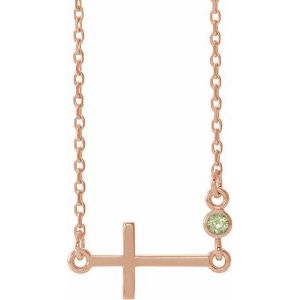 Collier croix latérale en or rose 14 carats et péridot naturel, 40-45 cm