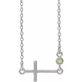 Collier croix latérale en péridot naturel blanc 14 carats, 40-45 cm
