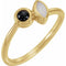 Bague en or jaune 14 carats, opale blanche naturelle et onyx noir naturel