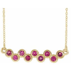 Collier en or jaune 14 carats serti clos de tourmaline rose naturelle et tourmaline jaune, 40-45 cm