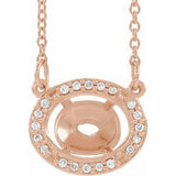 Collier semi-serti de 42 cm (16 1/2") en or rose 14 carats, diamants naturels ovales 9 x 7 mm (0,04 carat au total), taille 9 x 7 mm.