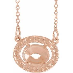 Monture de collier ovale style halo 9x7 mm en or rose 14 carats, 41,9 cm (16 1/2")