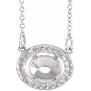 Monture de collier ovale en platine 9x7 mm style halo 16 1/2"