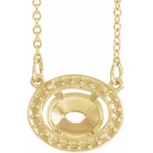 Monture de collier ovale style halo 9x7 mm en or jaune 14 carats, 41,9 cm (16 1/2")