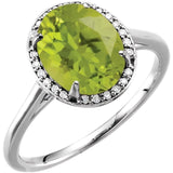 Bague péridot ovale blanc 14 carats 10 x 8 mm et diamant 0,06 CTW