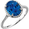 Bague en or blanc 14 carats, saphir bleu de laboratoire de 10 x 8 mm et diamants naturels (0,06 carat au total).