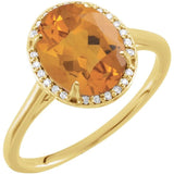 Bague en or jaune 14 carats avec citrine naturelle 10x8 mm et diamants naturels (0,06 carat au total).