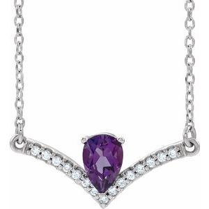 Collier en argent sterling, améthyste naturelle et diamants naturels (0,06 carat au total), 45,7 cm (18 pouces).