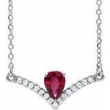 Collier en platine, rubis naturel et diamants naturels (0,06 carat au total), 40 cm (16 pouces).