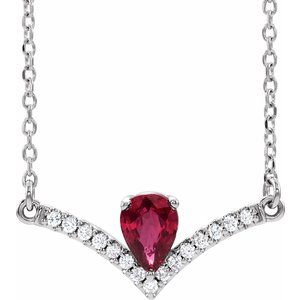 Collier en platine, rubis naturel et diamants naturels (0,06 carat au total), 40 cm (16 pouces).