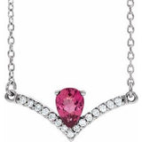 Collier de 40 cm (16 pouces) en or blanc 14 carats, tourmaline rose naturelle et diamants naturels (0,06 carat au total).