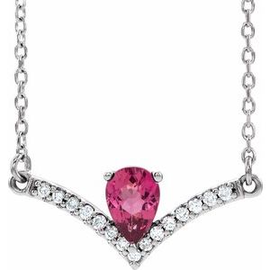 Collier en argent sterling, tourmaline rose naturelle et diamants naturels (0,06 carat au total), 45,7 cm (18 pouces).