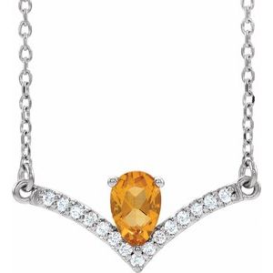 Collier en argent sterling, citrine naturelle et diamants naturels (0,06 carat au total), 45,7 cm (18 pouces).