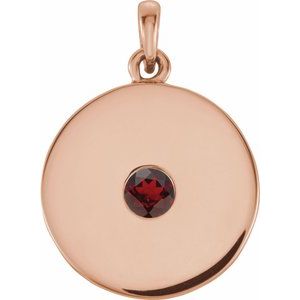 Pendentif disque de grenat du Mozambique naturel rose 14K