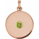 Pendentif disque en péridot naturel rose 14 carats