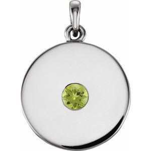 Pendentif disque péridot naturel platine