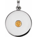 Pendentif disque en platine et citrine naturelle
