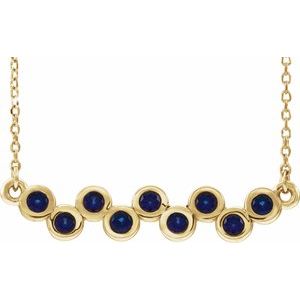 Collier avec saphir bleu cultivé en laboratoire et monture sertie clos, or jaune 14 carats, 40-45 cm