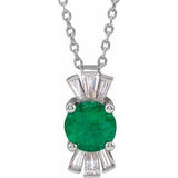 Collier en argent sterling, émeraude naturelle et diamants naturels (0,25 carat au total), 40-45 cm
