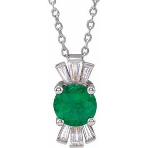 Collier 16-18 pouces en or 14 carats avec émeraude blanche de laboratoire et diamants naturels (0,25 carat au total)