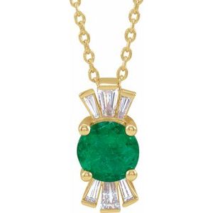 Collier en or 14 carats avec émeraude naturelle jaune et diamants naturels (0,25 carat au total), longueur 40-45 cm (16-18 pouces).