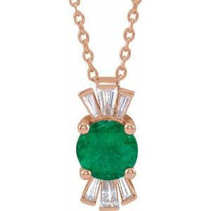 Collier en or 14 carats avec émeraude de laboratoire rose et diamants naturels (0,25 carat au total), longueur 40-45 cm (16-18 pouces).