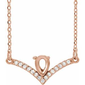 Collier semi-serti en or rose 14 carats, diamants naturels en forme de poire 6x4 mm (0,06 carat au total), 40,6 cm (16 pouces), monture V.