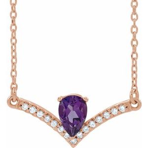 Collier de 45,7 cm (18 pouces) en or 14 carats, améthyste rose naturelle et diamants naturels (0,06 carat au total).