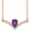 Collier de 45,7 cm (18 pouces) en or 14 carats, améthyste rose naturelle et diamants naturels (0,06 carat au total).