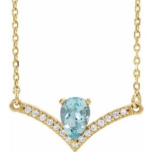 Collier de 40 cm (16 pouces) en or 14 carats, orné d'une aigue-marine naturelle jaune et de diamants naturels (0,06 carat au total).
