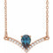 Collier de 40 cm (16 pouces) en or rose 14 carats avec alexandrite de laboratoire et diamants naturels (0,06 carat au total).
