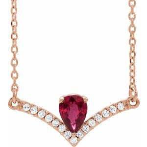 Collier de 40 cm (16 pouces) en or rose 14 carats avec rubis naturel et diamants naturels (0,06 carat au total).