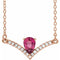 Collier en or rose 14 carats, tourmaline rose naturelle et diamants naturels (0,06 carat au total), 45,7 cm (18 pouces).
